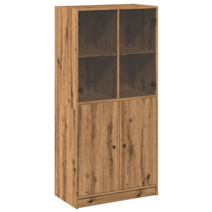 Hoge kast met deuren 68x37x142 cm bewerkt hout artisanaal eiken