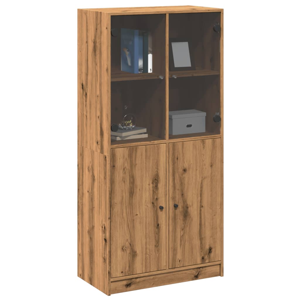 Hoge kast met deuren 68x37x142 cm bewerkt hout artisanaal eiken