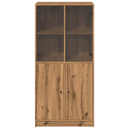 Hoge kast met deuren 68x37x142 cm bewerkt hout artisanaal eiken