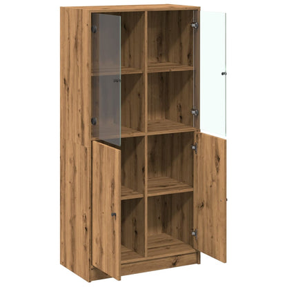 Hoge kast met deuren 68x37x142 cm bewerkt hout artisanaal eiken