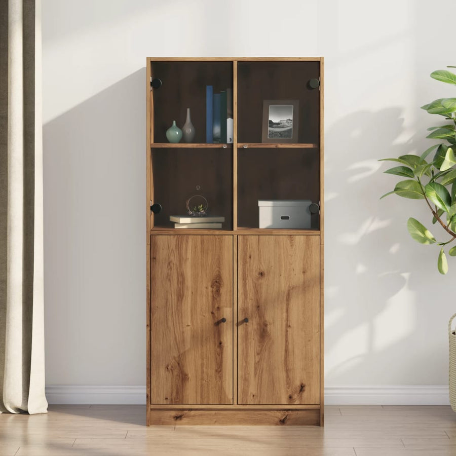 Hoge kast met deuren 68x37x142 cm bewerkt hout artisanaal eiken