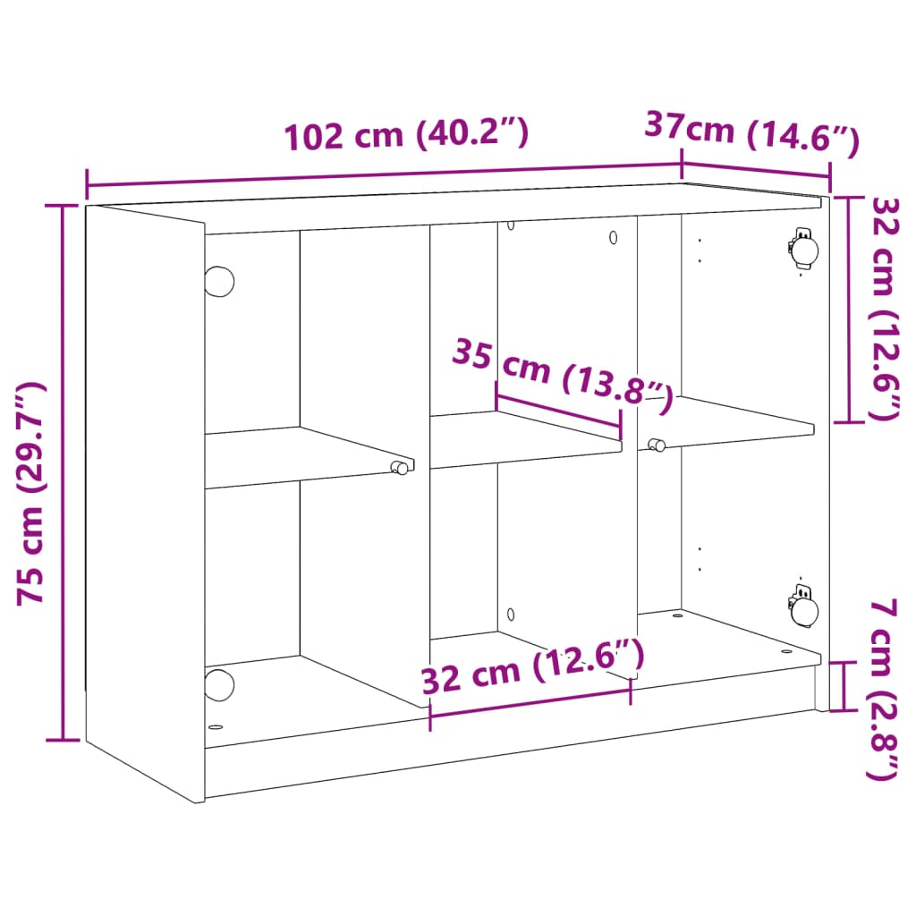 Dressoir 102x37x75,5 cm bewerkt hout oud houtkleurig