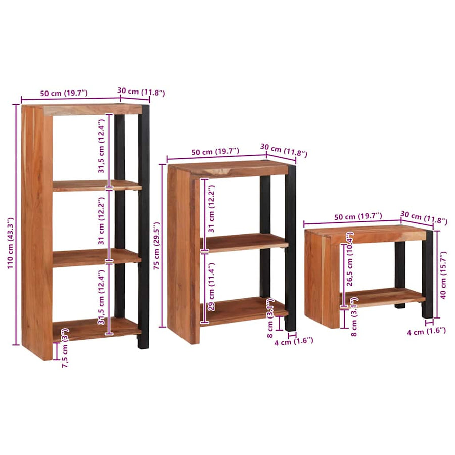Boekenkast 3 pcs Bruin 50 x 30 x 110 cm Massief Acaciahout