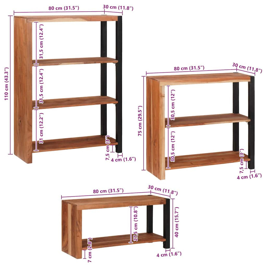 Boekenkast 3 pcs Bruin 80 x 30 x 110 cm Massief Acaciahout