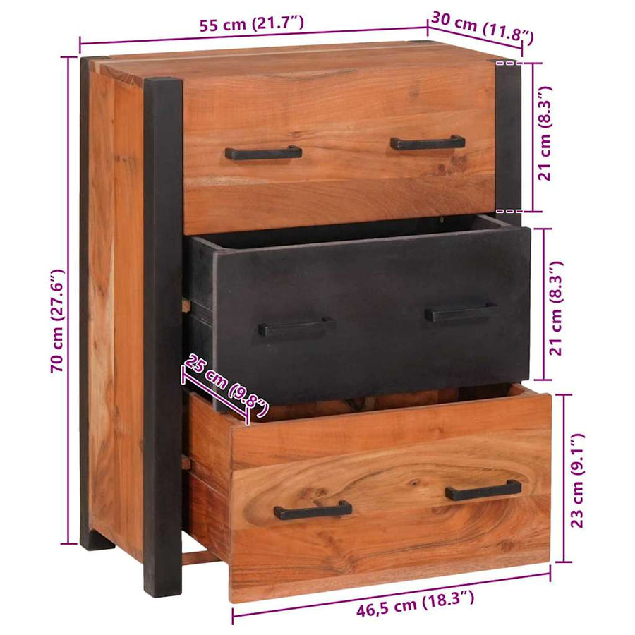 Dressoir 3 pcs Bruin 110 x 30 x 75 cm Massief Acaciahout