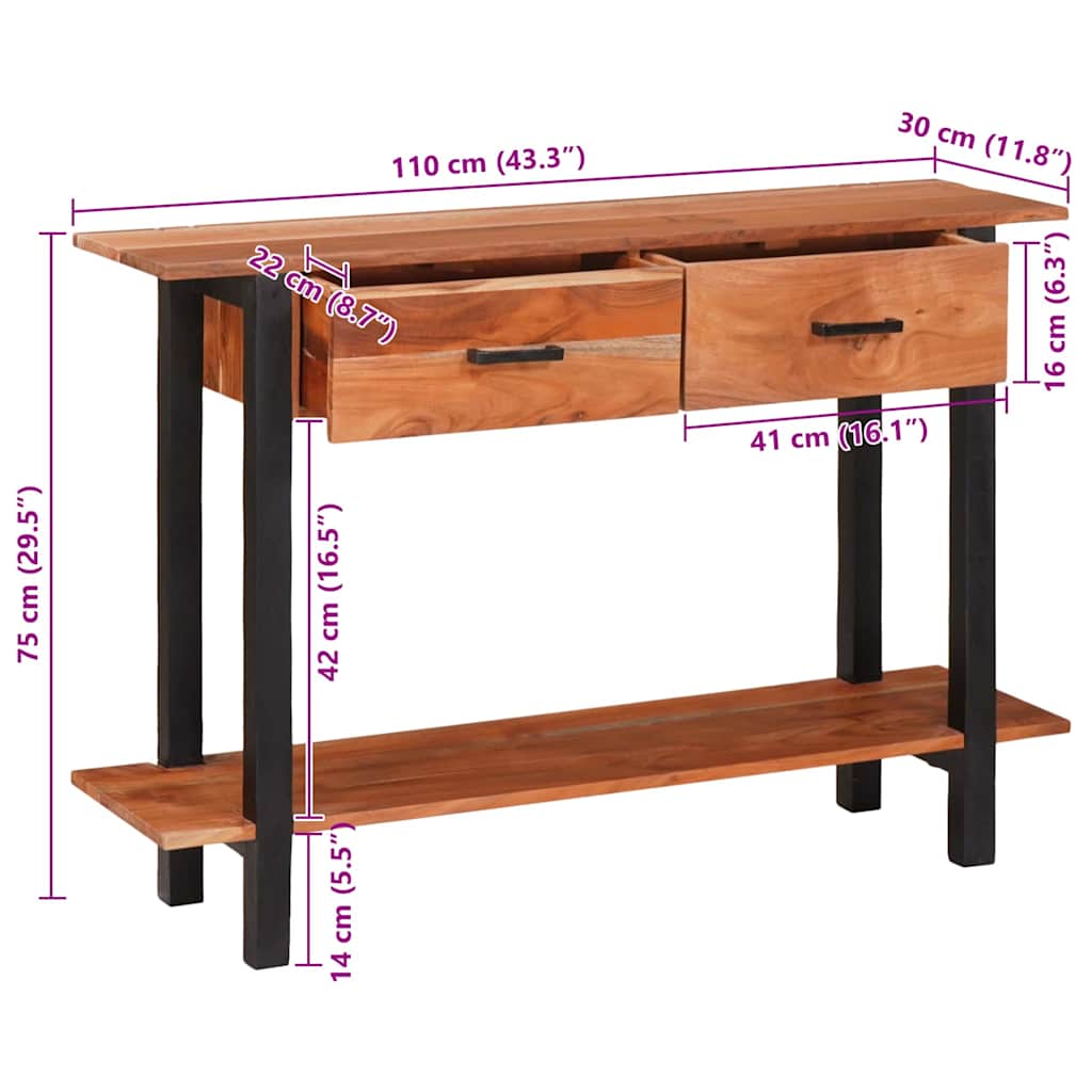 Wandtafel met lade Bruin 110 x 30 x 75 cm Massief acaciahout