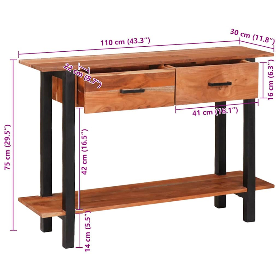 Wandtafel met lade Bruin 110 x 30 x 75 cm Massief acaciahout