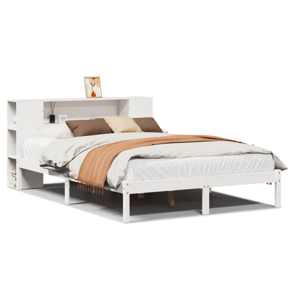 Bed met boekenkast zonder matras grenenhout wit 120x190 cm