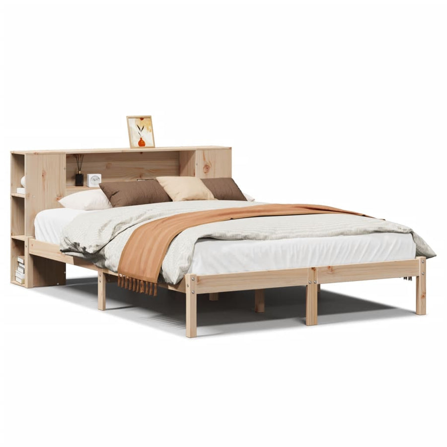 Bed met boekenkast zonder matras massief grenenhout 135x190 cm