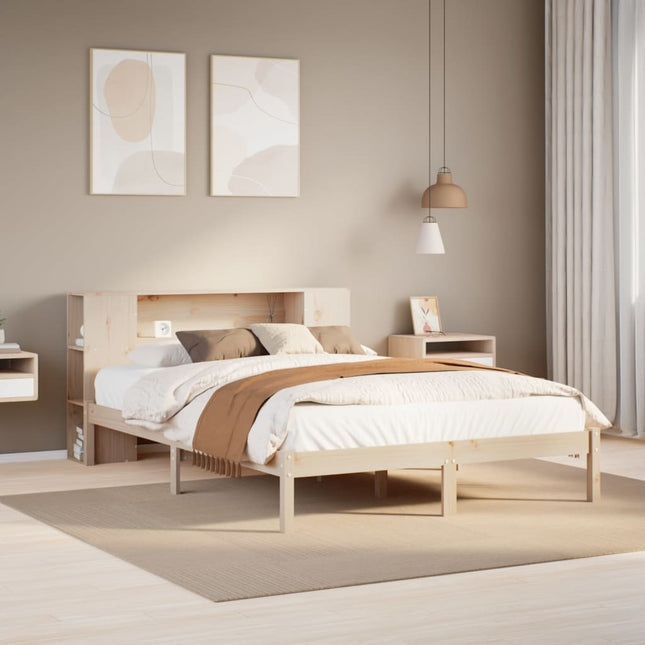 Bed met boekenkast zonder matras massief grenenhout 135x190 cm