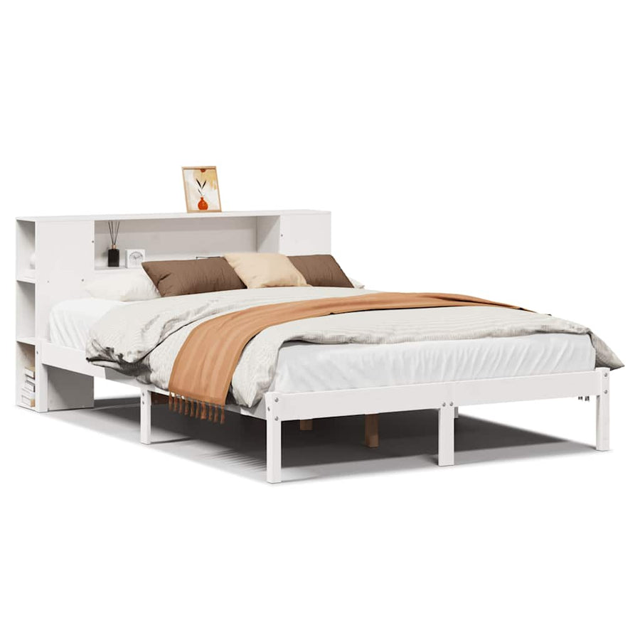 Bed met boekenkast zonder matras grenenhout wit 135x190 cm