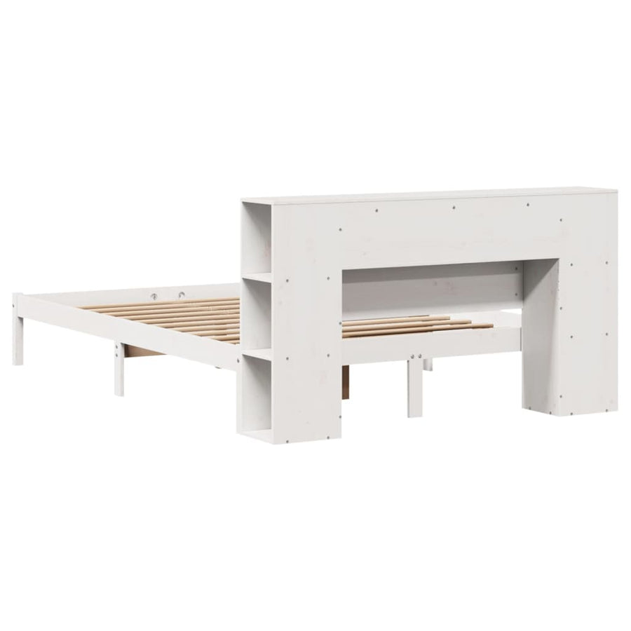 Bed met boekenkast zonder matras grenenhout wit 140x190 cm