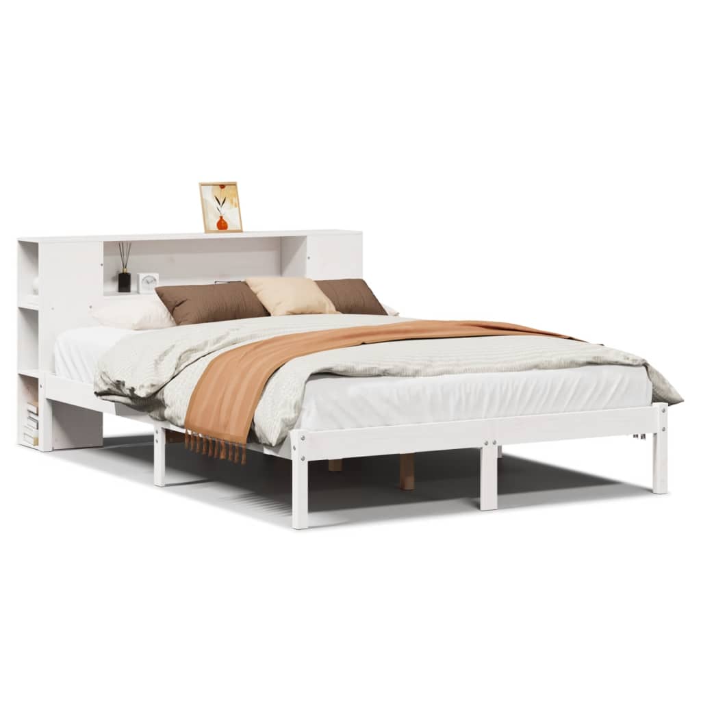 Bed met boekenkast zonder matras grenenhout wit 120x200 cm