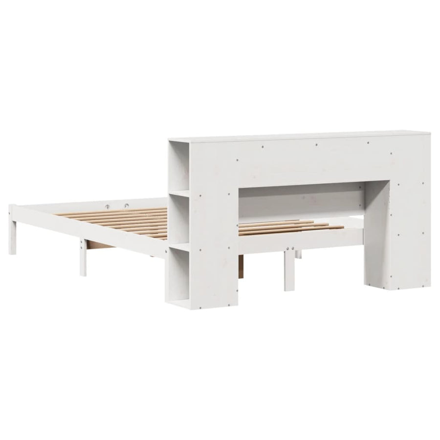 Bed met boekenkast zonder matras grenenhout wit 140x200 cm