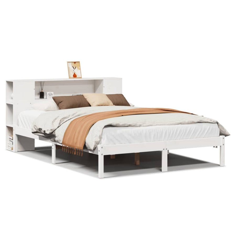 Bed met boekenkast zonder matras grenenhout wit 150x200 cm