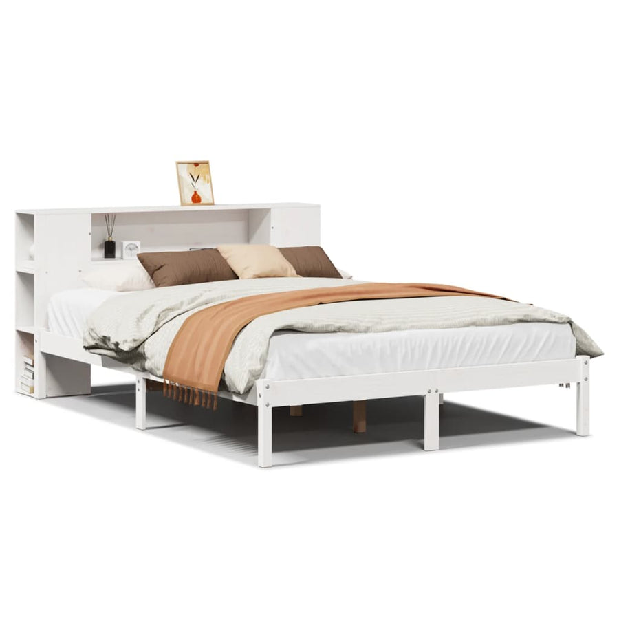 Bed met boekenkast zonder matras grenenhout wit 160x200 cm