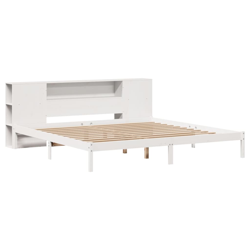 Bed met boekenkast zonder matras grenenhout wit 200x200 cm