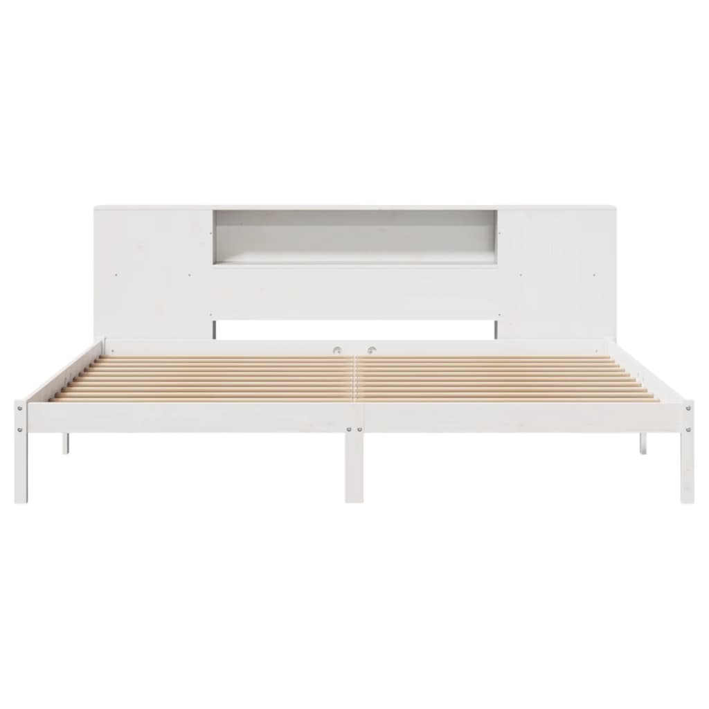 Bed met boekenkast zonder matras grenenhout wit 200x200 cm