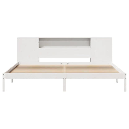 Bed met boekenkast zonder matras grenenhout wit 200x200 cm