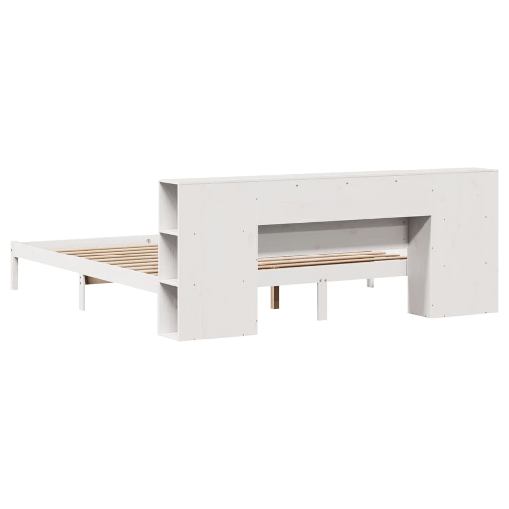 Bed met boekenkast zonder matras grenenhout wit 200x200 cm