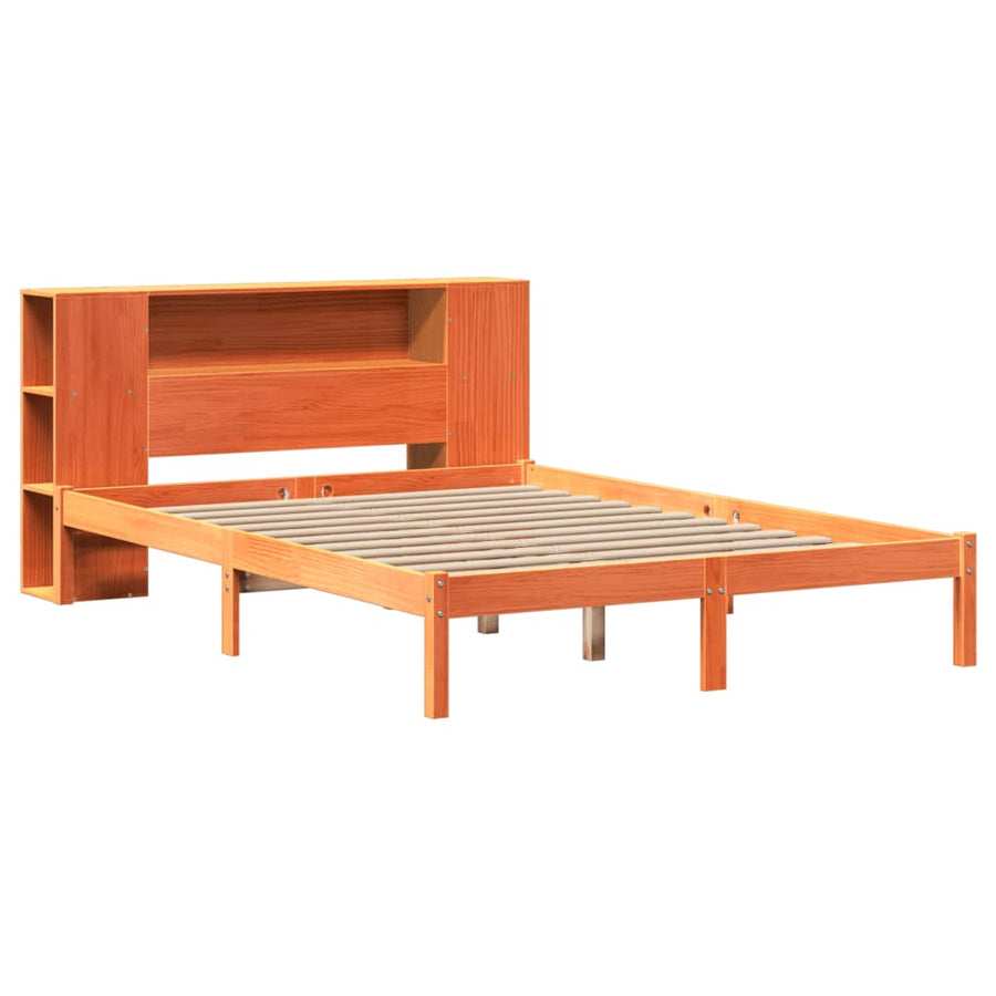 Bed met boekenkast zonder matras grenenhout wasbruin 135x190 cm