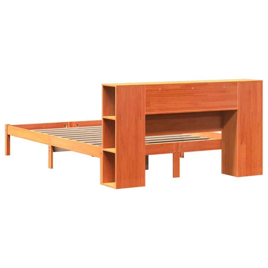 Bed met boekenkast zonder matras grenenhout wasbruin 135x190 cm