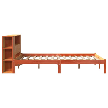 Bed met boekenkast zonder matras grenenhout wasbruin 140x190 cm