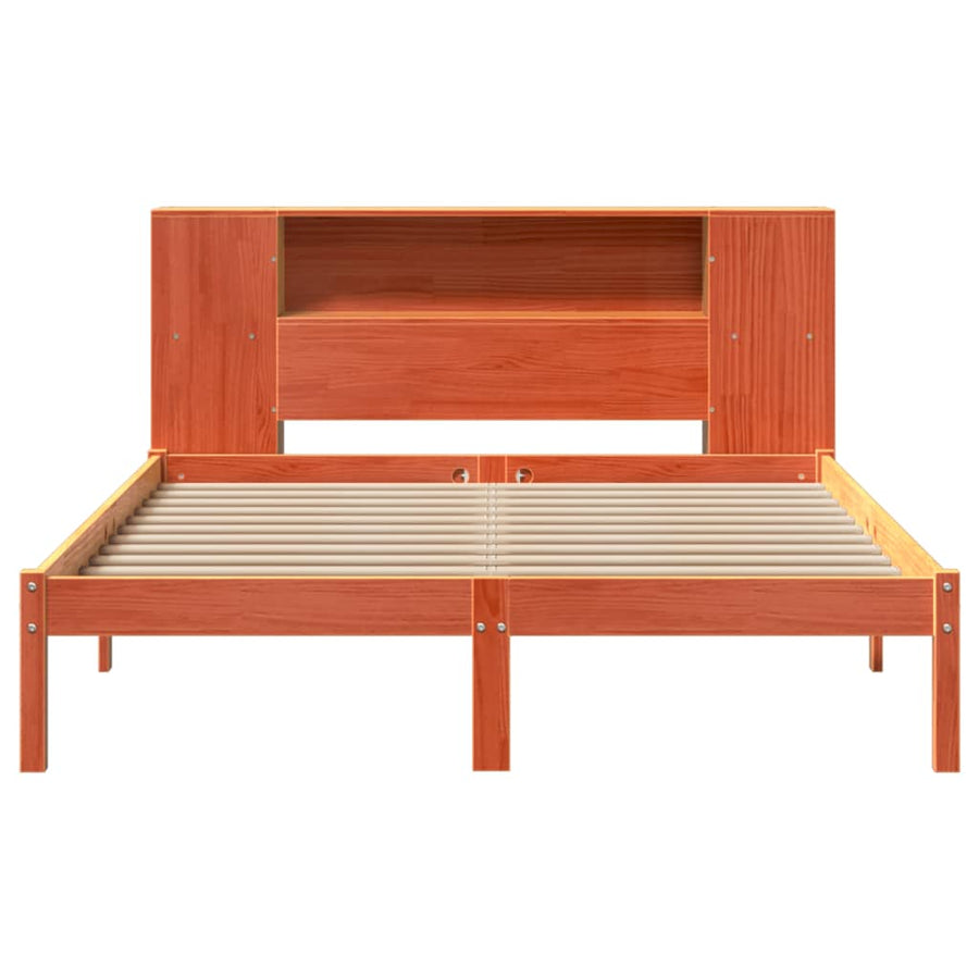 Bed met boekenkast zonder matras grenenhout wasbruin 140x200 cm