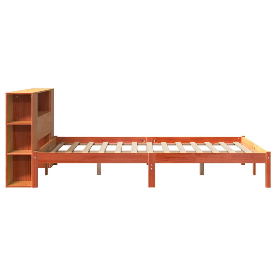 Bed met boekenkast zonder matras grenenhout wasbruin 140x200 cm