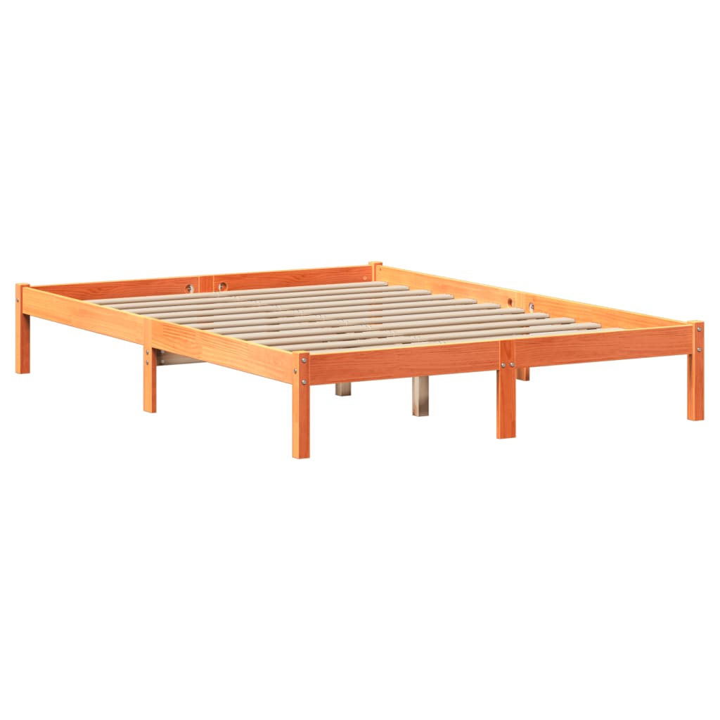Bed met boekenkast zonder matras grenenhout wasbruin 150x200 cm
