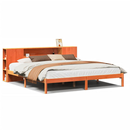 Bed met boekenkast zonder matras grenenhout wasbruin 180x200 cm