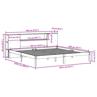 Bed met boekenkast zonder matras grenenhout wasbruin 180x200 cm