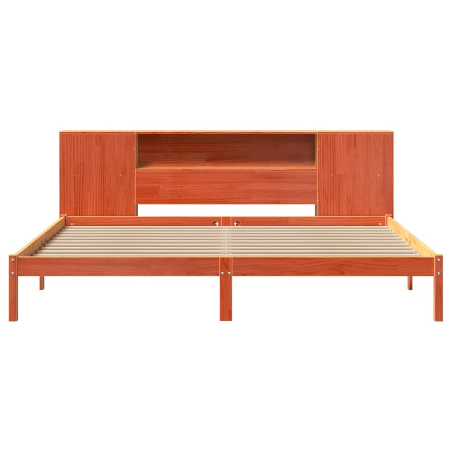 Bed met boekenkast zonder matras grenenhout wasbruin 200x200 cm