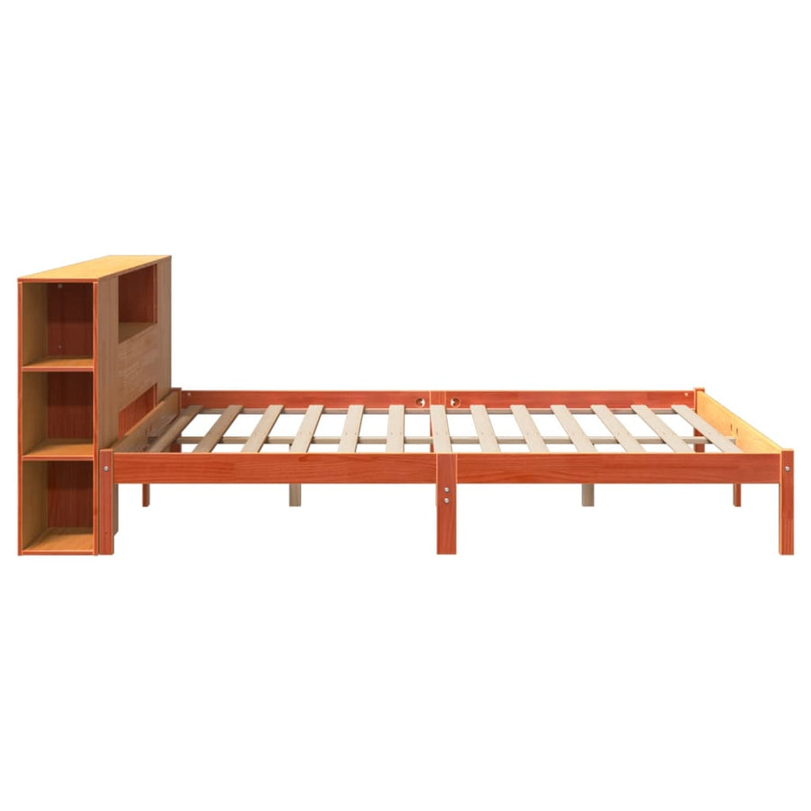 Bed met boekenkast zonder matras grenenhout wasbruin 200x200 cm