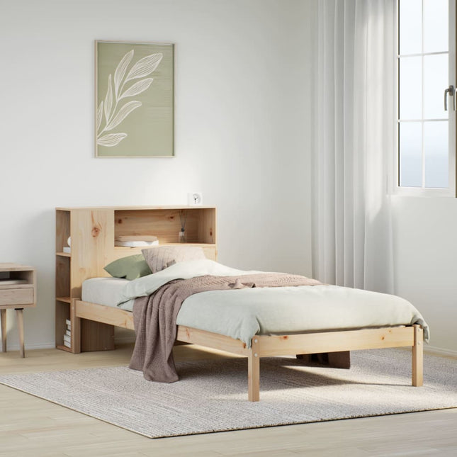 Bed met boekenkast zonder matras massief grenenhout 75x190 cm