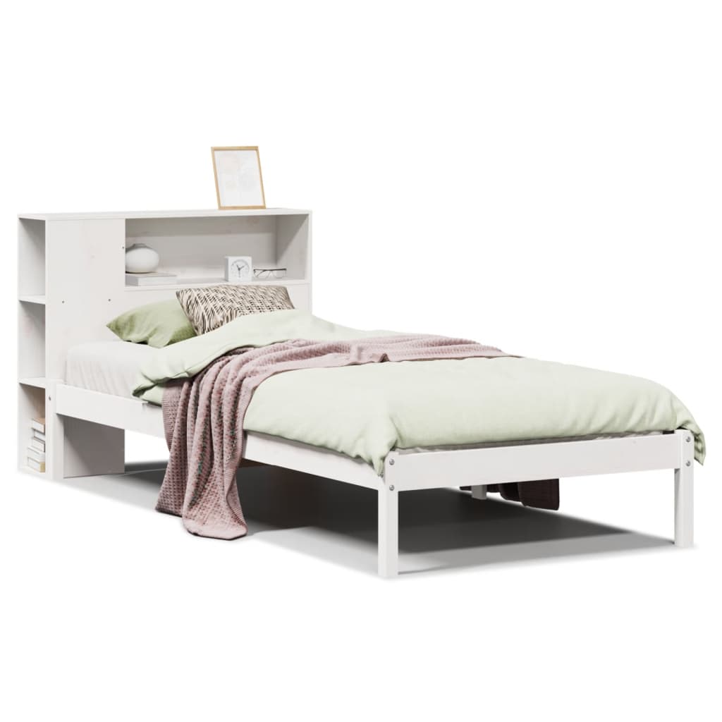 Bed met boekenkast zonder matras grenenhout wit 75x190 cm