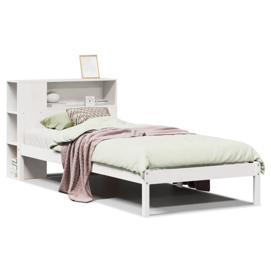 Bed met boekenkast zonder matras grenenhout wit 75x190 cm