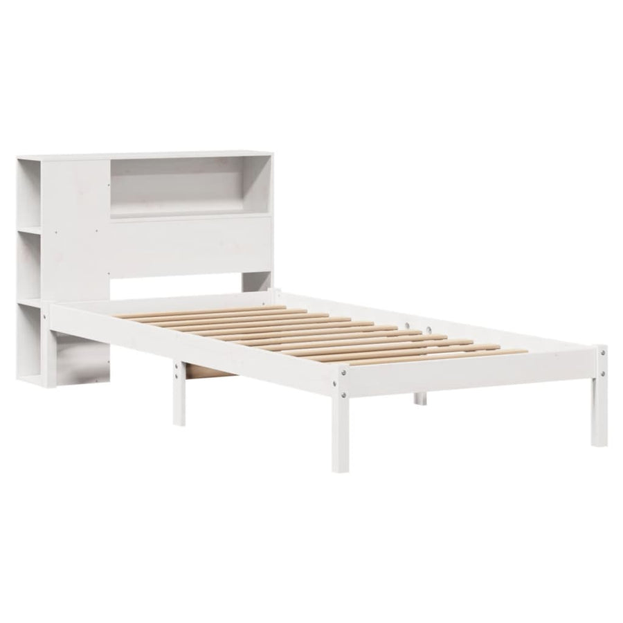 Bed met boekenkast zonder matras grenenhout wit 75x190 cm