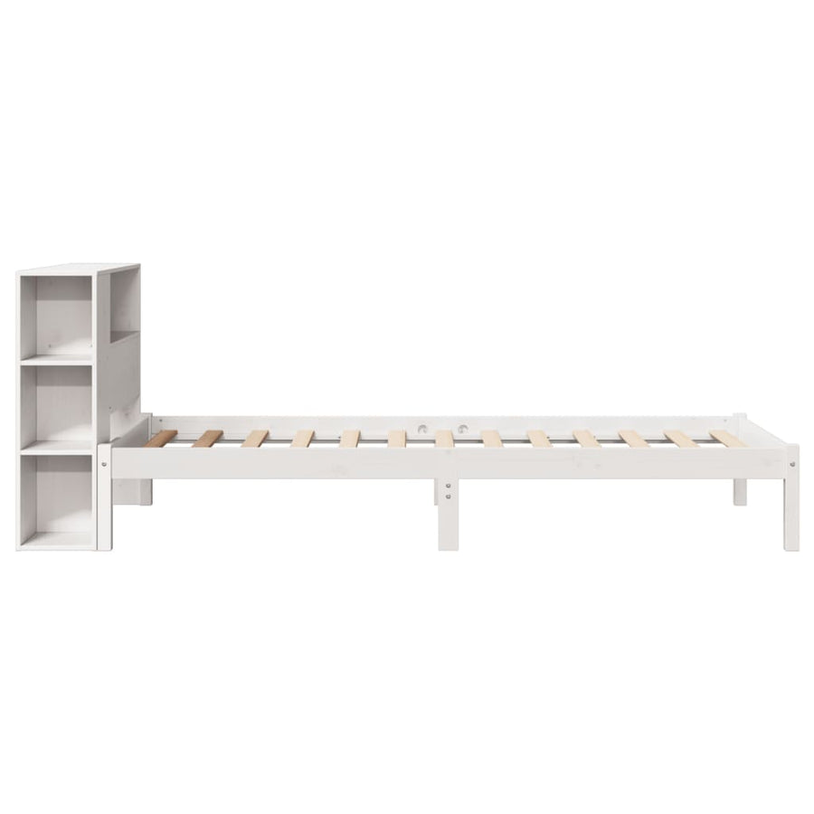 Bed met boekenkast zonder matras grenenhout wit 75x190 cm