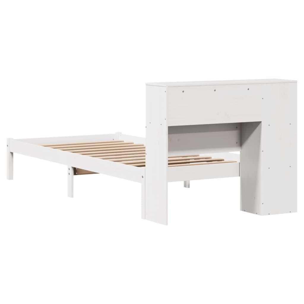 Bed met boekenkast zonder matras grenenhout wit 75x190 cm