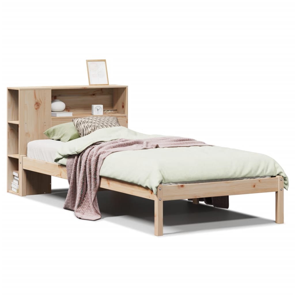 Bed met boekenkast zonder matras massief grenenhout 90x190 cm