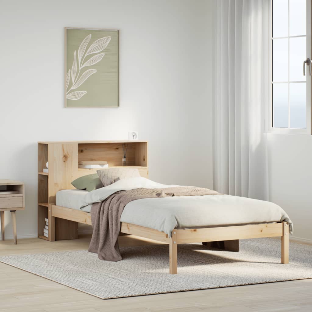 Bed met boekenkast zonder matras massief grenenhout 90x190 cm