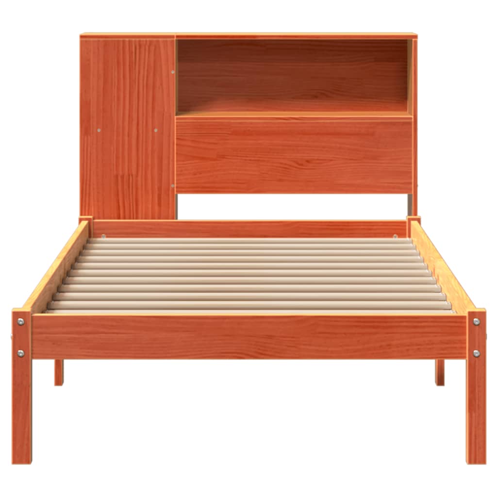 Bed met boekenkast zonder matras grenenhout wasbruin 100x200 cm