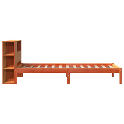 Bed met boekenkast zonder matras grenenhout wasbruin 100x200 cm