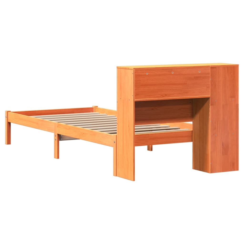 Bed met boekenkast zonder matras grenenhout wasbruin 100x200 cm