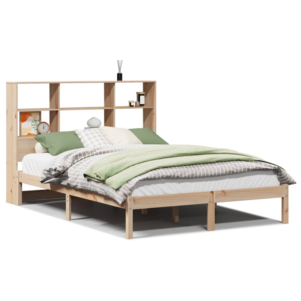 Bed met boekenkast zonder matras massief grenenhout 140x190 cm