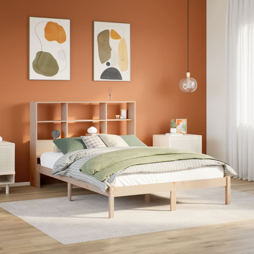 Bed met boekenkast zonder matras massief grenenhout 140x190 cm