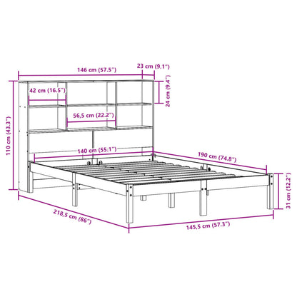 Bed met boekenkast zonder matras grenenhout wit 140x190 cm