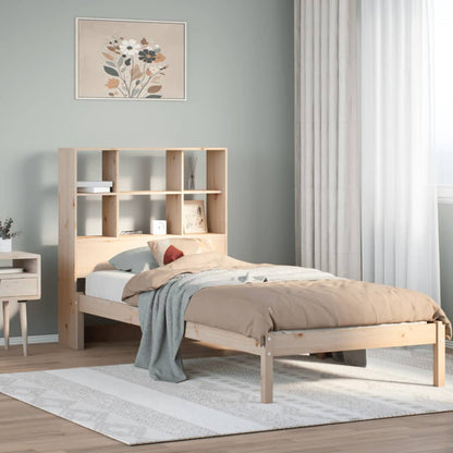 Bed Met Boekenkast Zonder Matras Massief Grenenhout 90 x 200 cm Naturel