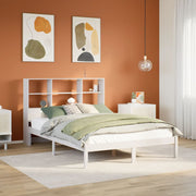 Bed 140x200 cm massief grenenhout wit met boekenkast